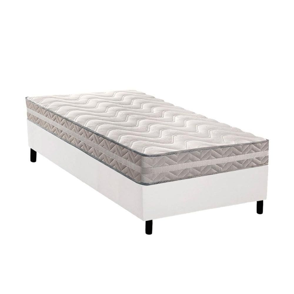Conjunto Box Solteiro: Colchão Anatômico Paropas D28 / Master AG80 Prata Double Face 17 + Base CRC Courano White (88x188)