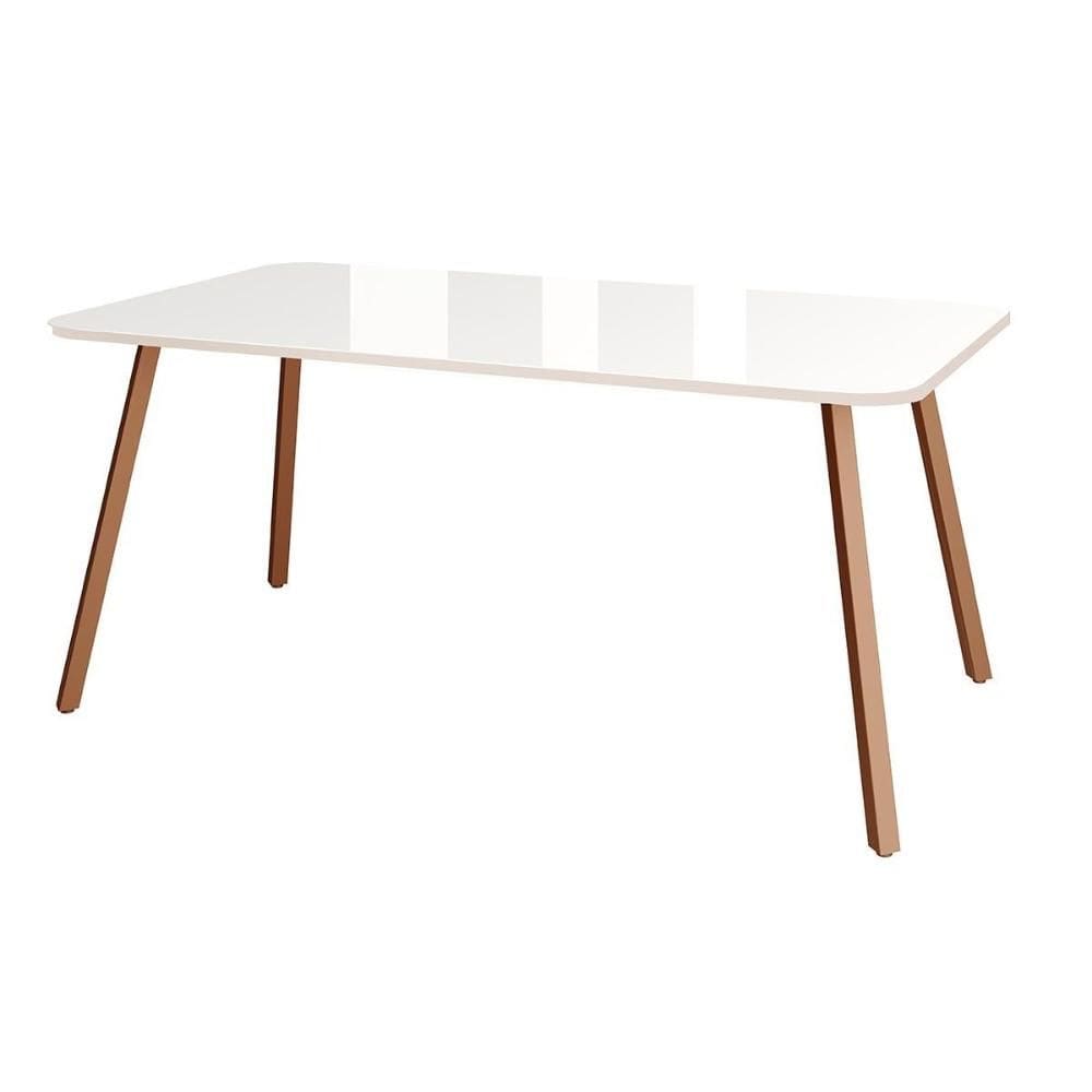 Mesa p/ Cozinha Ariel Maior 1601 c/ Tampo Madeirado Vidro 160x80cm Rose/Off White - Carraro