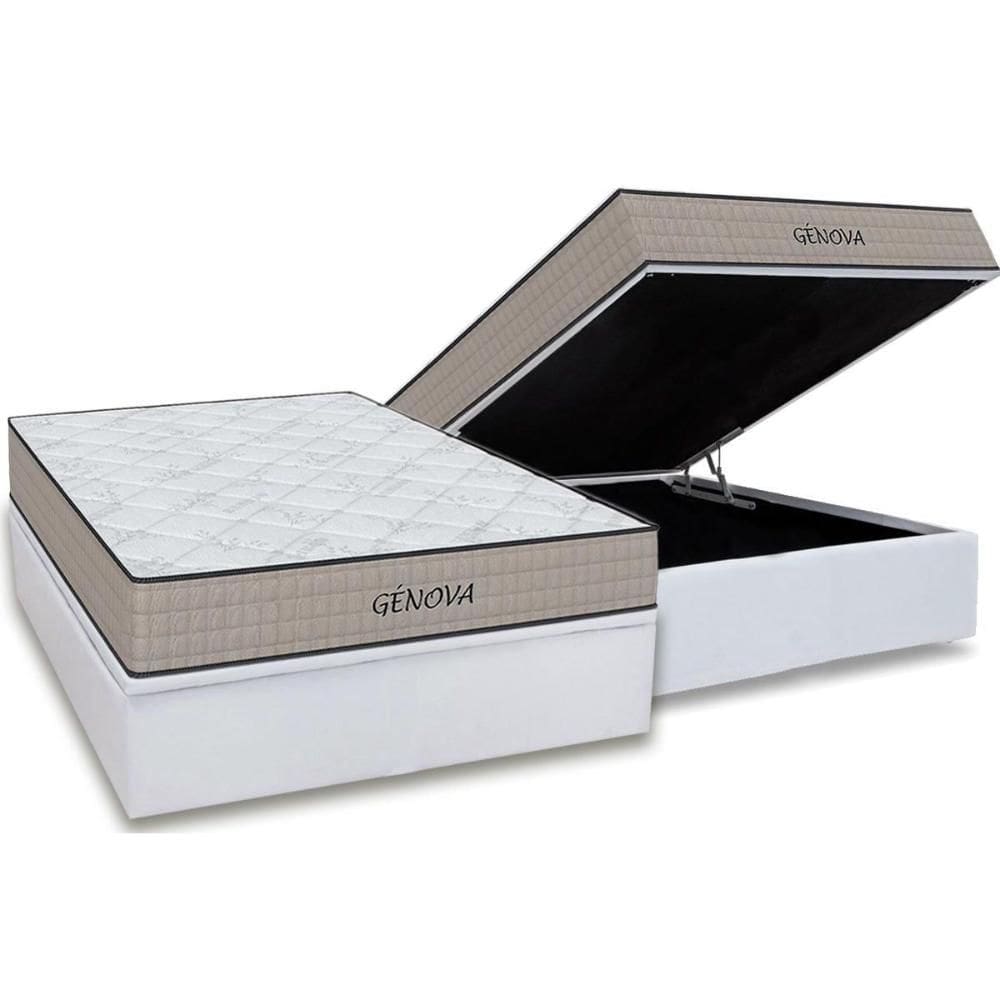 Cama Box Baú Casal: Colchão Espuma D45 Orthoflex Genova + Base CRC Courano White (138x188)