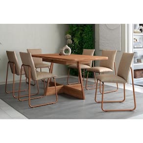 Conjunto: Mesa Sala Jantar Átria 1592 Aço c/ Tampo Madeirado 160x90cm e 6 Cadeiras 1750 Rose/Freijo/Nogal - Rose/Areia - Carraro