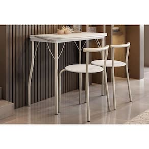 Conjunto: Mesa Sala Jantar Dobrável e 2 Banquetas 105 Prata/Branco - Prata/Branco - Carraro