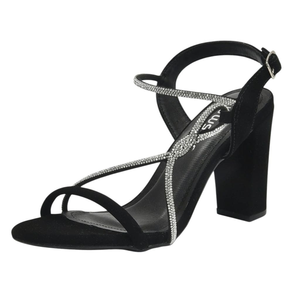 Sandália Feminina Salto Alto Nobuck Moderna Strass Via Marte