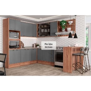 Cozinha Modulada Completa Bella 9 Peças (3Aéreos+3Balcões+1TorreQuente+1Ilha+1Complemento) C9P201 Nogal/Cinza - Carraro