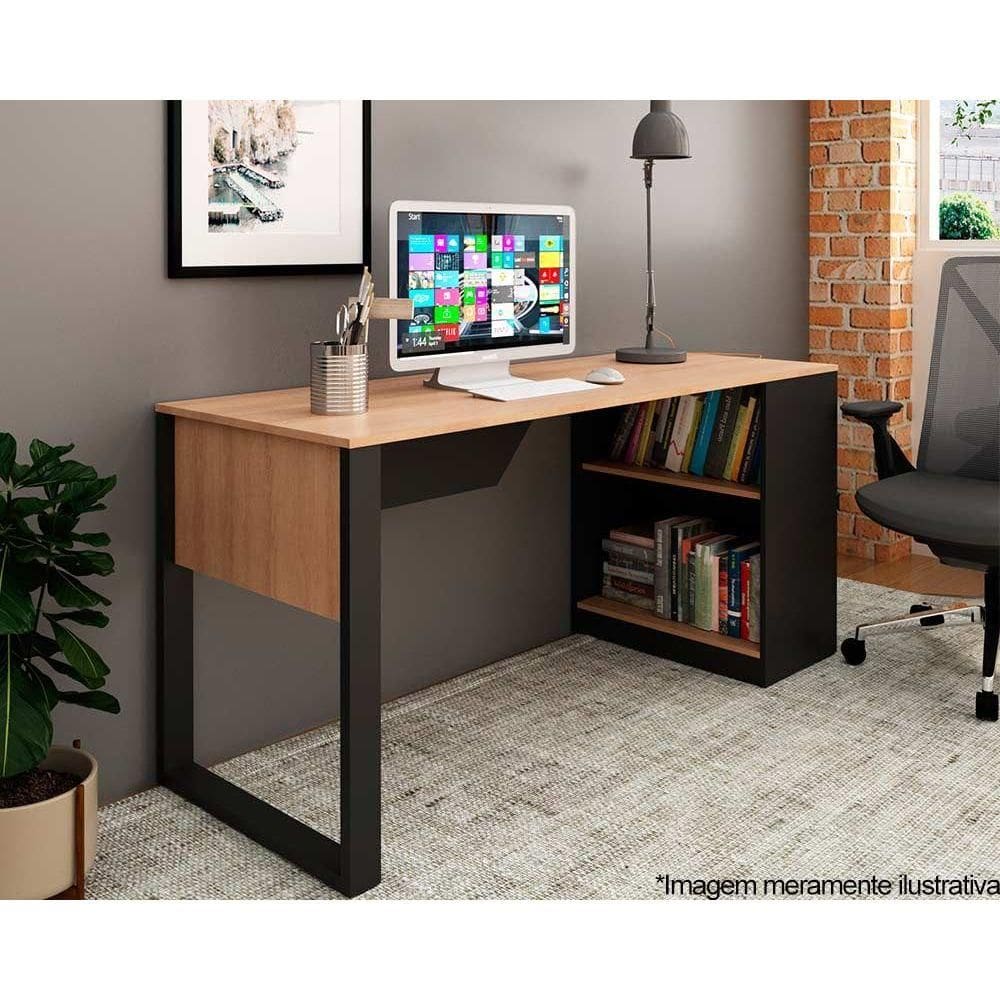 Mesa Computador ME4182 160cm Amêndoa/Preto - Tecno Mobili