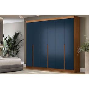 Guarda Roupa 6 Portas e 4 Gavetas R582 Canela/Azul - Kappesberg