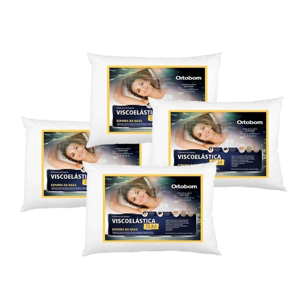 Travesseiro Viscoelástico Visco Slim Kit c/ 4 Un (38x58) - Ortobom