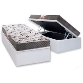 Cama Box Baú Solteiro: Colchão Ortopédico Herval D28 / AG65 Ortopedic Black + Base CRC Courano White (88x188)