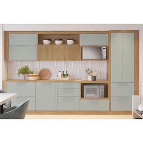 Cozinha Modulada Completa Marquesa 13 Peças (3Aéreos+3Balcões+1Paneleiro+6Complementos) C6P70 Nature/Verde - Nesher