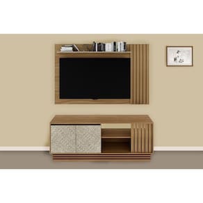 Home p/ TV até 65 Pol PA2914/R1480 Ripado c/ 2 Portas 160x102cm Natural/Palha - Tecno Mobili