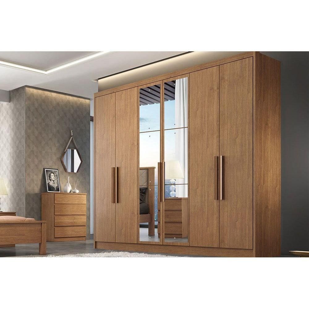 Guarda Roupa 6 Portas (2 c/ Espelho) e 6 Gavetas Rizon/Linea Plus Cumaru - Novo Horizonte