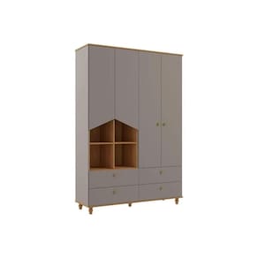Guarda Roupa Bebê 4 Portas e 4 Gavetas Casinha Fendi/Nature - Permóbili Baby