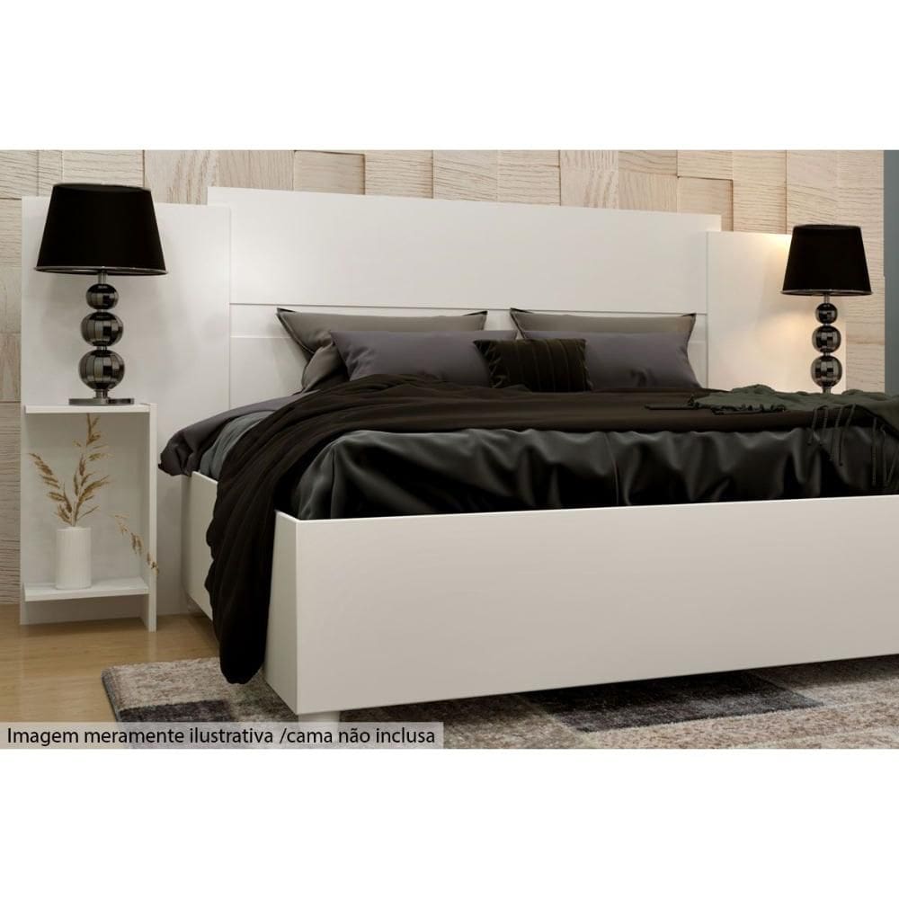 Painel Cama Box Madeirado Casal/Quenn Arizona c/ 2 Mesas e Prateleiras Branco/Neve - Tcil Móveis