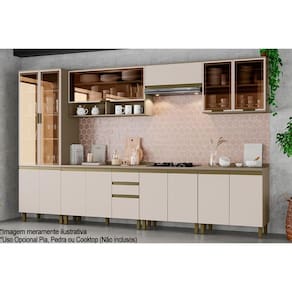 Kit de Cozinha Completa 10 Peças Connect (3Aéreos+3Balcões+1Paneleiro+3Complementos) C6P10 Duna/Cristal - Henn