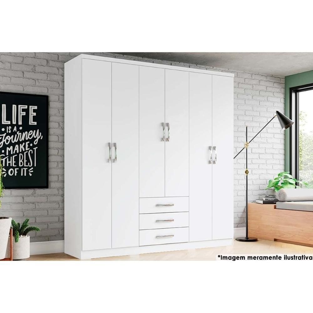 Guarda Roupa 6 Portas e 3 Gavetas Caju DA136 Branco - Henn