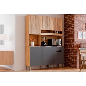 Cozinha Compacta Kit Moscato c/ 6 Portas e 1 Gaveta 197x151cm Amendoa/Grafite - Ronipa