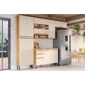 Cozinha Modulada Completa Nápoli Prime 4 Peças (2Aéreo+1Balcão+1Paneleiro) C4P01 Amendoa/Off White - Ronipa