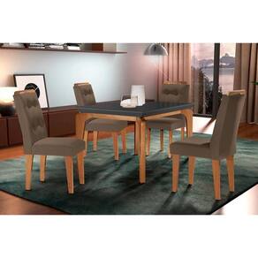 Conjunto: Mesa Sala Jantar Londrina c/ Tampo Madeirado c/ Vidro Canto Reto 120x80cm e 4 cadeiras Imperatriz Imbuia/Grafite - Suede Capuccino - Rufato