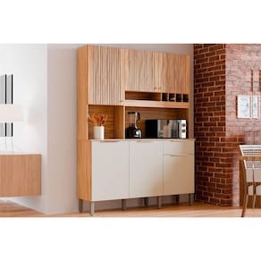 Cozinha Compacta Kit Moscato c/ 6 Portas e 1 Gaveta 197x151cm Amendoa/Off White - Ronipa