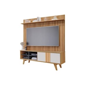 Rack Bancada c/ Painel p/ TV até 70 Pol Paraty/Trend Ripado 100% MDF 1 Porta 180x127cm Nature/Off White - Permóbili