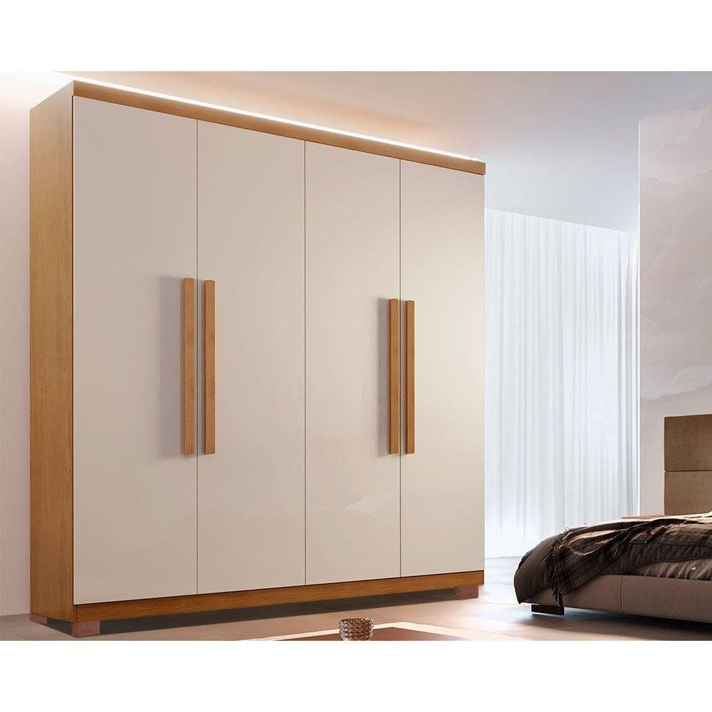 Guarda Roupa 4 Portas e 3 Gavetas c/ Pés Império Naturale/Off White - Rufato