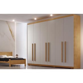 Guarda Roupa 6 Portas e 4 Gavetas c/ Pés Bahia Naturale/Off White - Rufato