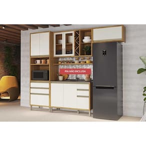 Cozinha Modulada Completa Tempranillo 5 Peças (2Aéreos+1Balcão+1TorreQuente+1Complemento) C5P76 Amendoa/Off White - Ronipa