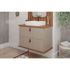 Balcão p/ Banheiro Milano 1 Porta e 1 Gaveta c/ Cuba 80cm Cappuccino/Freijo - MGM