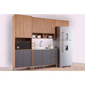 Cozinha Modulada Completa Divina 4 Peças (2Aéreos+1Balcão+1Paneleiro) s/Pia CZ003 Freijo/Titanium - MGM