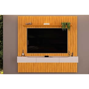 Home p/ TV até 65 Pol Pratic Ripado c/ 3 Gavetas 223x240cm Cedro/Bali - DJ Móveis