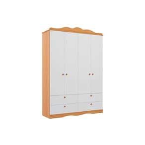 Guarda Roupa Bebê Encanto c/ 4 Portas e 4 Gavetas Nature/Branco - Permóbili Baby