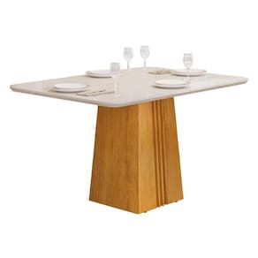 Mesa p/ Cozinha Italia c/ Tampo Madeirado c/ Vidro 120x90cm Cedro/Off White - DJ Móveis