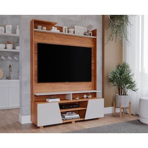 Rack Bancada c/ Painel p/ TV até 55 Pol Master 2 Prateleiras e Pés 135x183cm Cinamomo/Off White - Permóbili