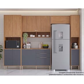 Cozinha Modulada Completa Divina 5 Peças (2Aéreos+1Balcão+2Paneleiros) CZ004 Freijo/Titanium - MGM