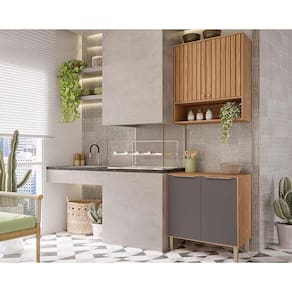 Cozinha Modulada Completa Divina 2 Peças (1Aéreo+1Balcão) CZ007 Freijo/Titanium - MGM