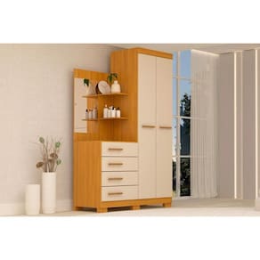 Guarda Roupa 2 Portas e 4 Gavetas c/ 1 Espelho Melissa Nature/Off White - ACP