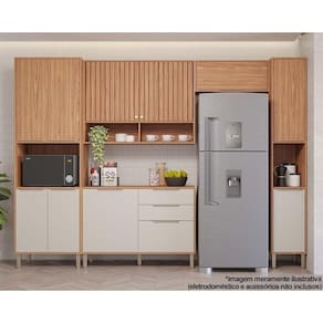 Cozinha Modulada Completa Divina 5 Peças (2Aéreos+1Balcão+2Paneleiros) CZ004 Freijo/Off White - MGM