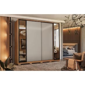 Guarda Roupa 4 Portas de Correr e 4 Gavetas c/ 2 Vidros Reflecta e Pés Laredo Flex Amêndola/Amêndola ou Nude - Demóbile
