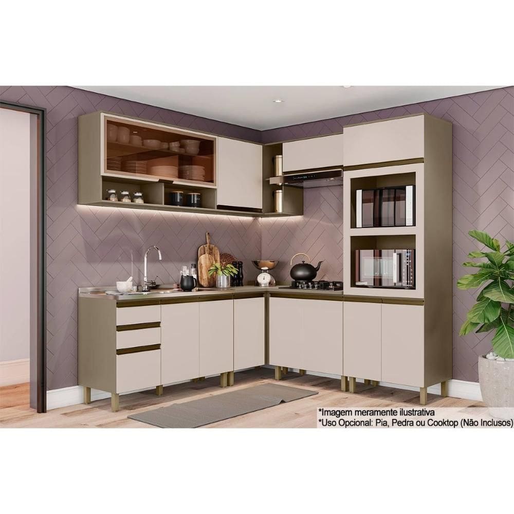Kit de Cozinha Completa 9 Peças Connect (3Aéreos+3Balcões+1Paneleiro) C6P03 Duna/Cristal - Henn