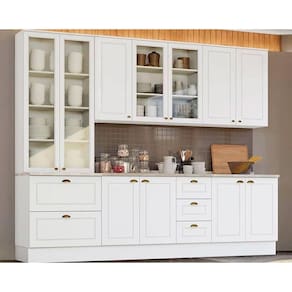 Kit de Cozinha Completa 7 Peças Americana (2Aéreos+2Balcões+1Paneleiro+2Complementos) C5P44 Branco - Henn