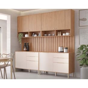 Cozinha Modulada Completa Divina 6 Peças (2Aéreos+2Balcões+2Complementos) CZ005 Freijo/Off White - MGM