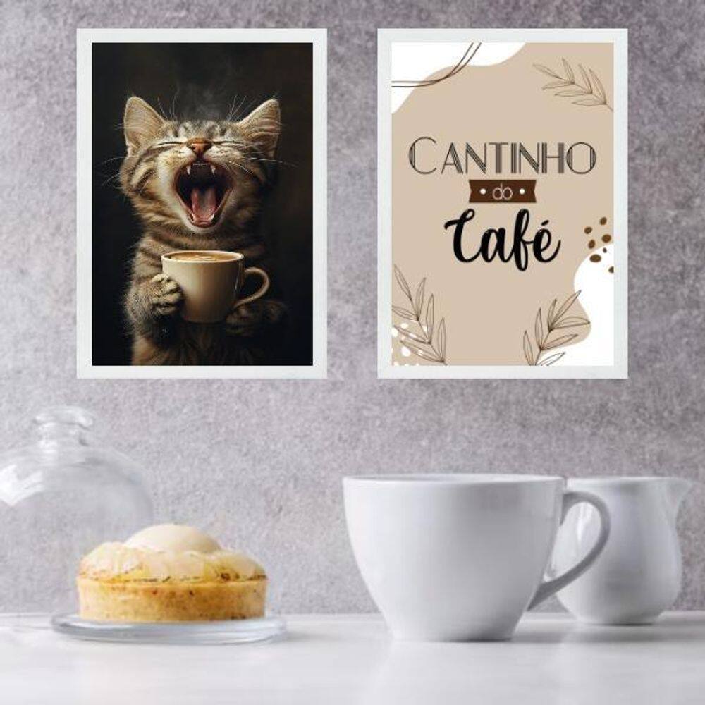 Kit 2 Quadros Cantinho Do Café - Gatinho 45X34Cm