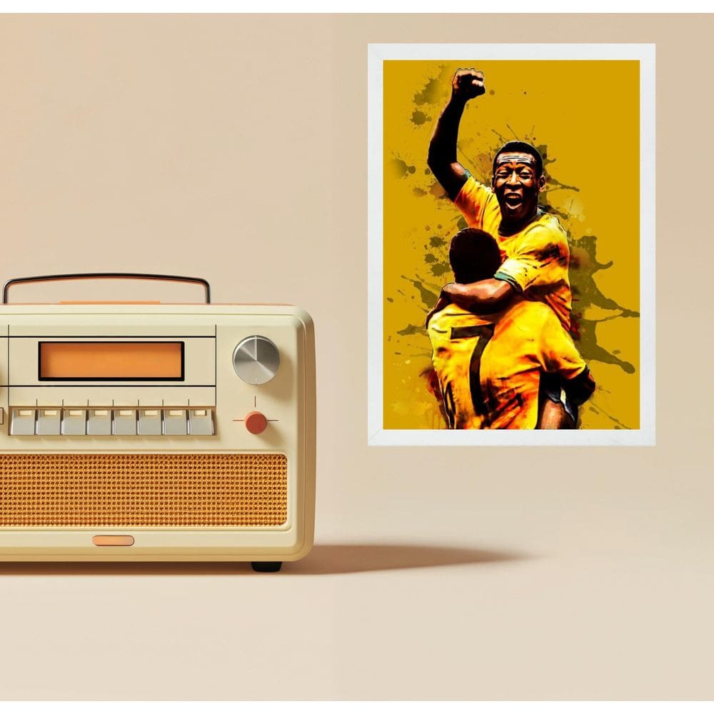 Quadro Aquarela Futebol Do Brasil Comemoração 24X18Cm Vidro