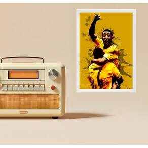 Quadro Aquarela Futebol Do Brasil Comemoração 45X34Cm Vidro