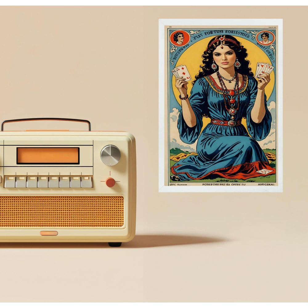 Quadro Decorativo Cigana Com Cartas Baralho 33X24Cm - Vidro