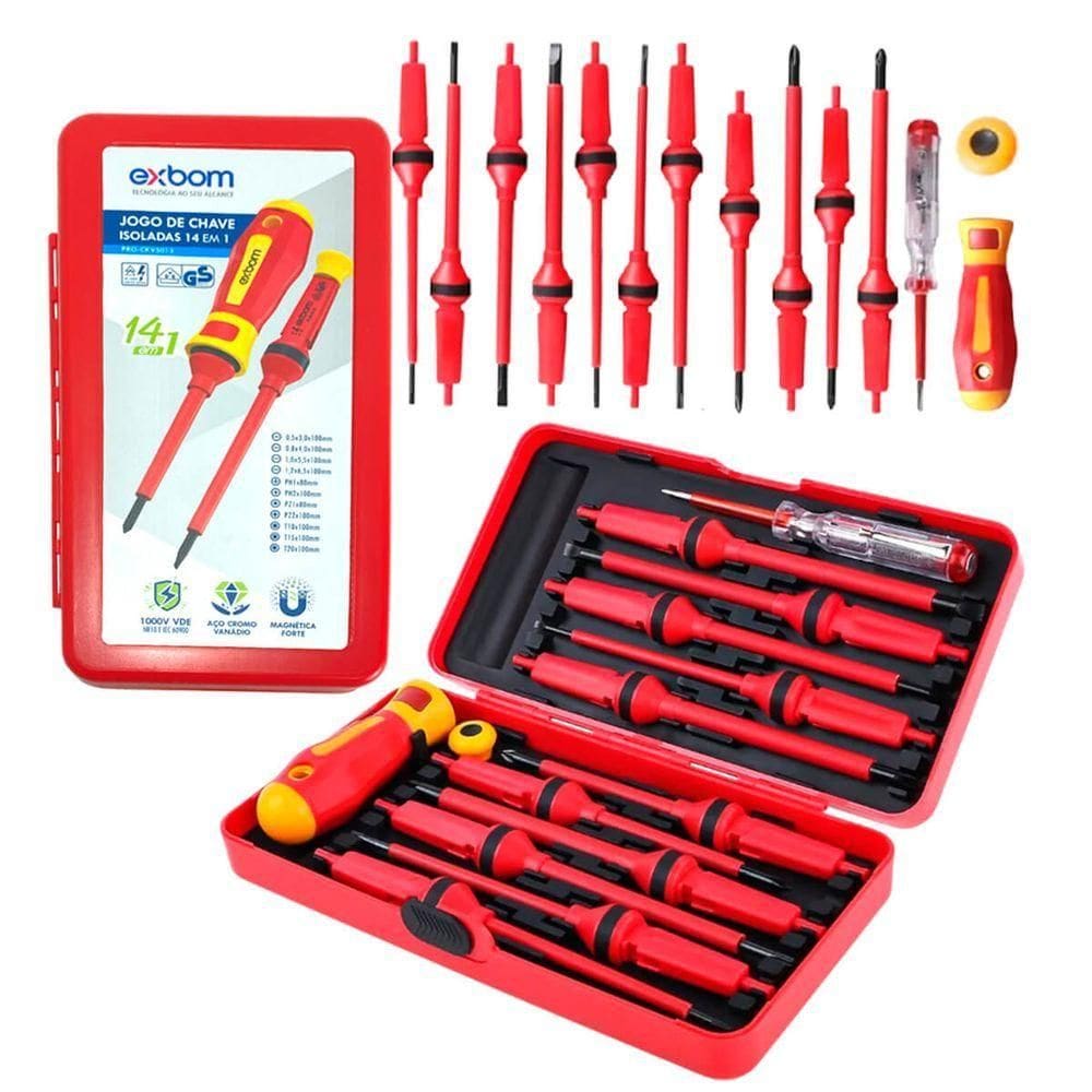 Kit Chave De Fenda Isolada Com Imã 14 Em 1 Com Certificado NR10
