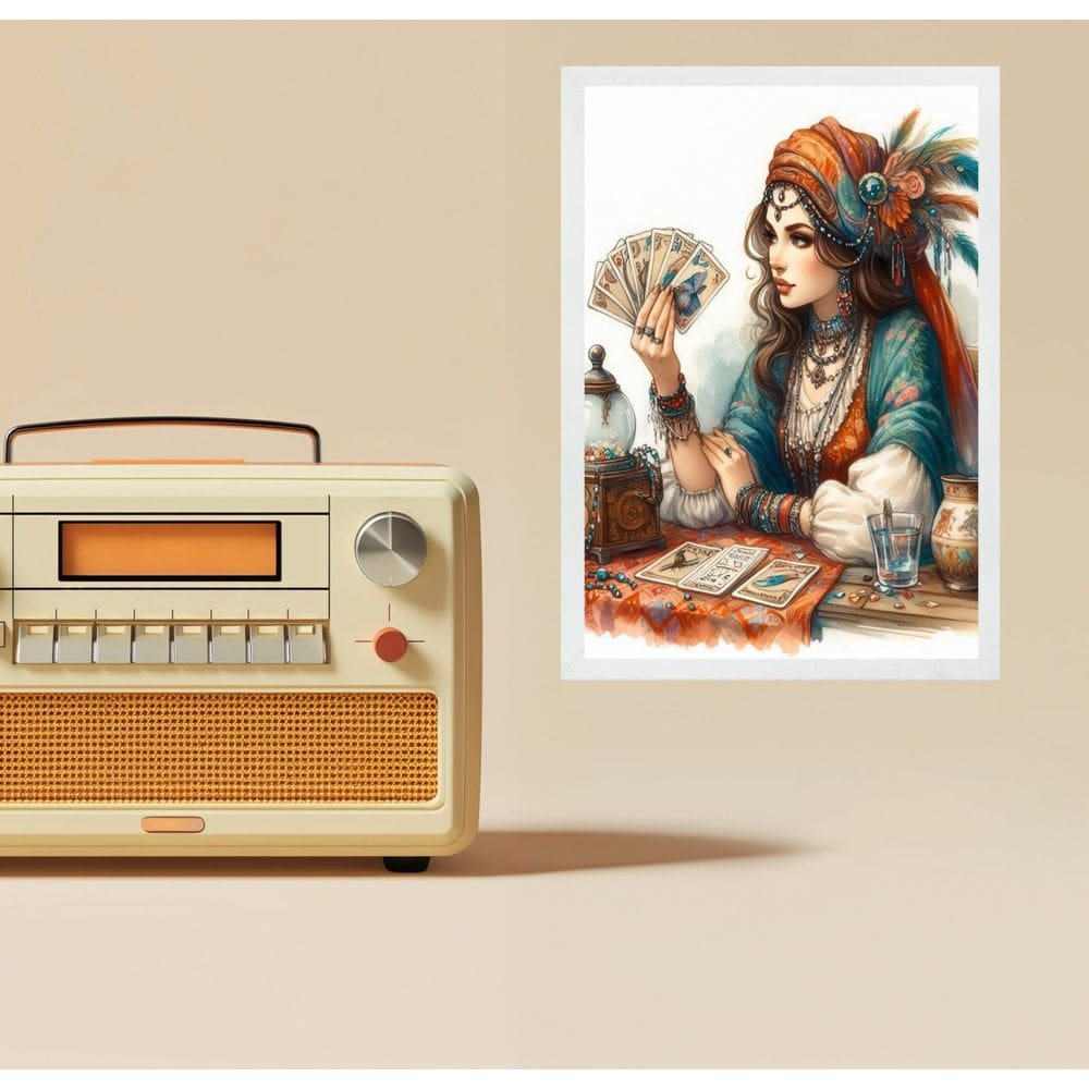 Quadro Decorativo Cigana Com Baralho Cigano 33X24Cm