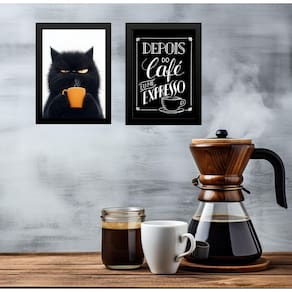 Kit 2 Quadros Café - Gato Mal Humorado 45X34Cm