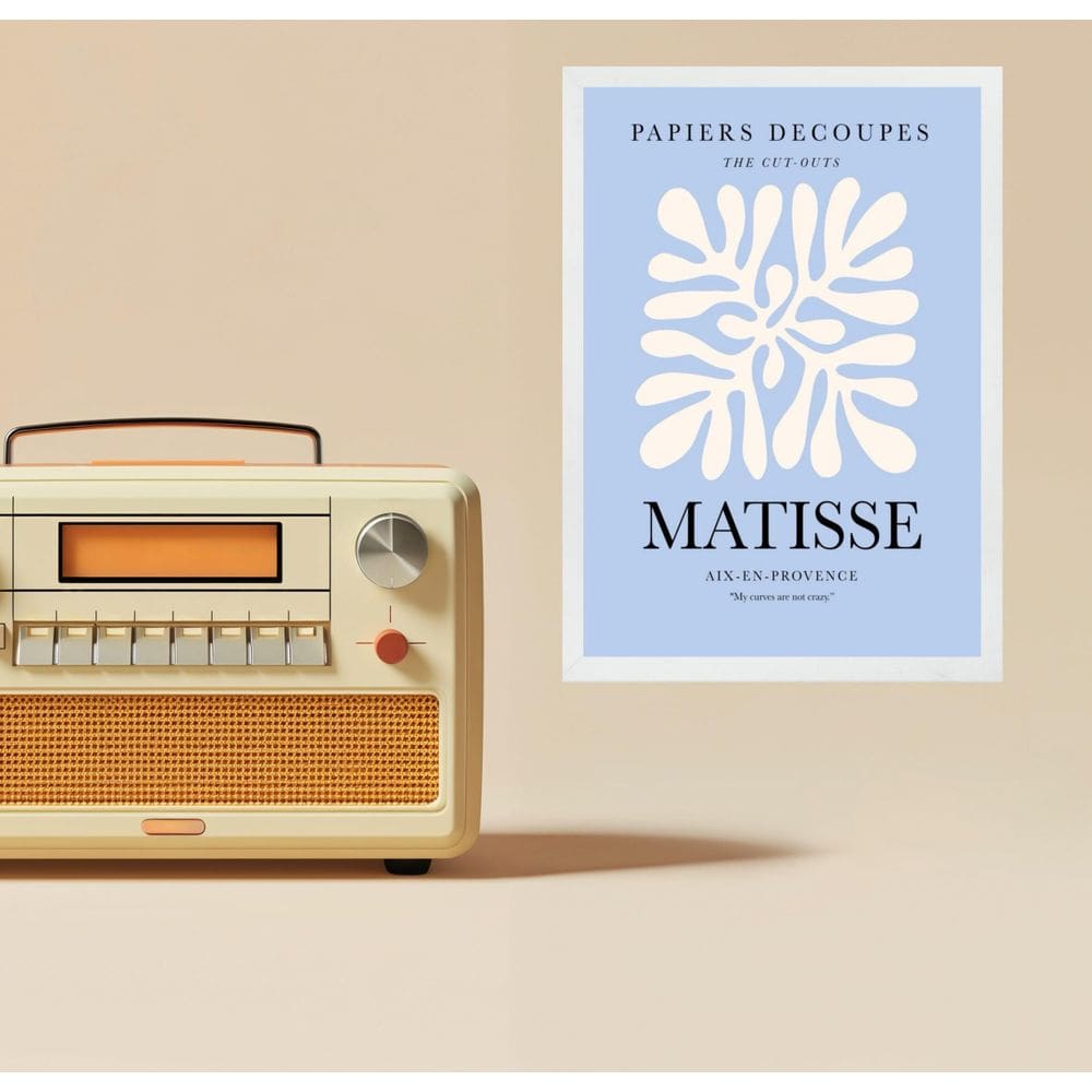 Quadro Poster Arte Matisse Azul E Branco 33X24Cm