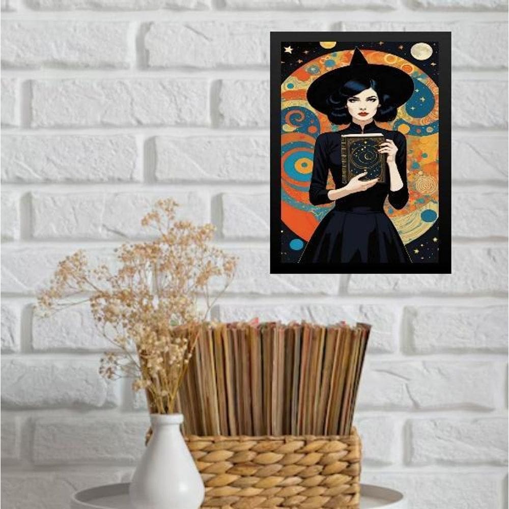 Quadro Decorativo Bruxa Com Livro 45X34Cm