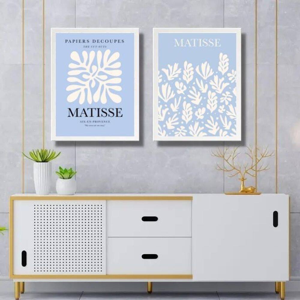 Kit 2 Quadros Gravuras Matisse Azul E Branco 24X18Cm - Vidro